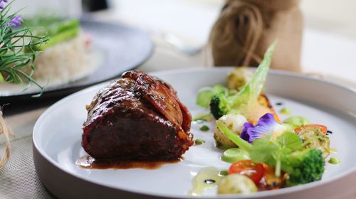 Close-up of meal served in plate