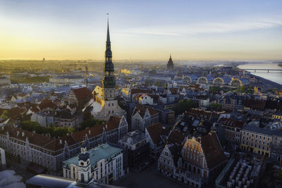 High angle view of buildings in city