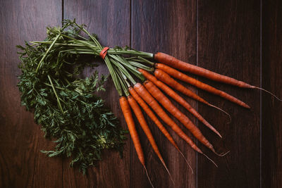 High angle view of vegetables on table