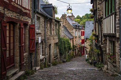 Old street in the town of dinan at dusk