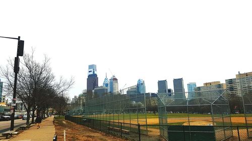 View of buildings against clear sky