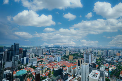 Low angle view of singapore financial buildings at morning