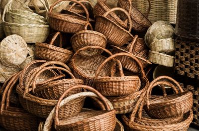 Full frame shot of wicker baskets at store