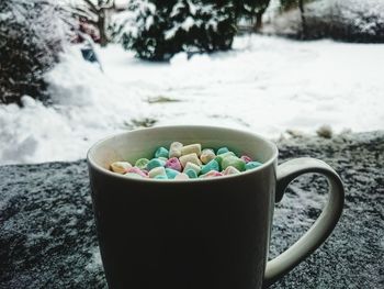 Close-up of coffee cup on table