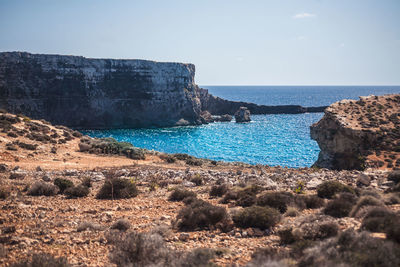 Scenic view of sea against clear sky