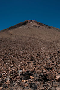 Scenic view of desert against clear blue sky