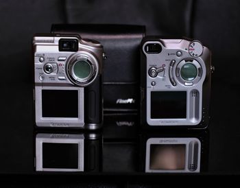 Close-up of digital cameras