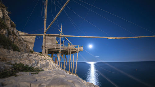 Scenic view of sea against clear sky at night