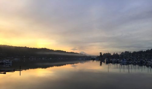 Scenic view of lake during sunset