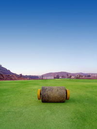 Scenic view of field against clear sky