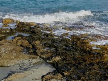 High angle view of rocks on beach