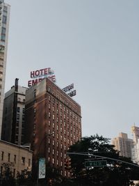 Low angle view of buildings against clear sky