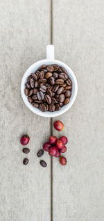 High angle view of coffee beans on table