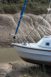 View of fishing boat on beach