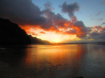 Scenic view of sea against dramatic sky