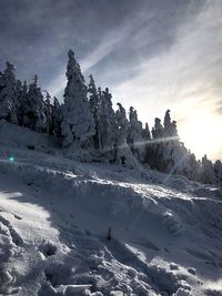 Scenic view of snowcapped mountain against sky