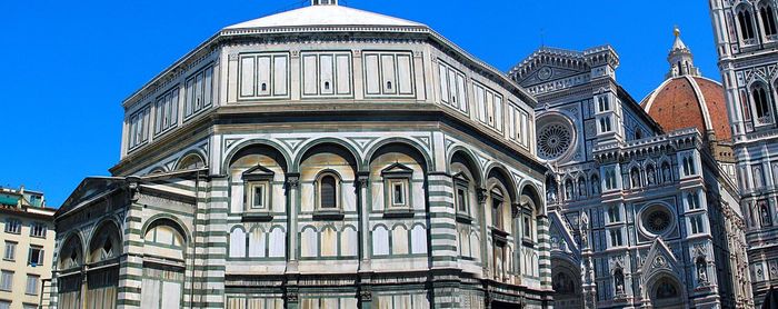 Low angle view of building against blue sky