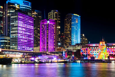 Illuminated buildings at waterfront