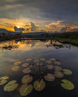 Scenic view of lake against sky during sunset