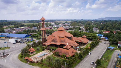 High angle view of town against sky
