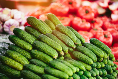 Heap of cucumbers at farmers' market