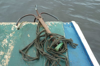 High angle view of anchor on boat