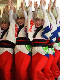 Multi colored balloons in traditional clothing