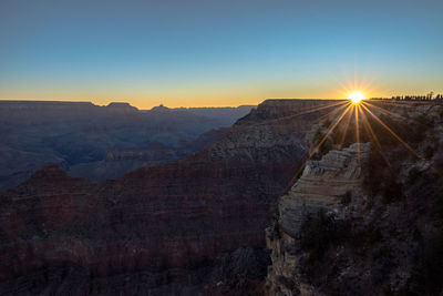 Scenic view of mountains against sky during sunset