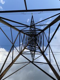 Low angle view of electricity pylon against sky