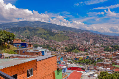 High angle view of townscape against sky