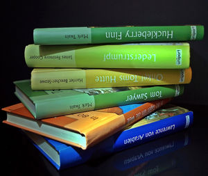 High angle view of books