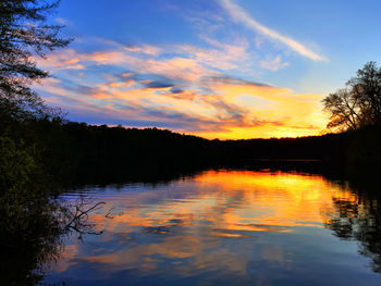 Scenic view of lake at sunset