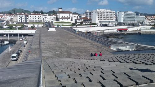 High angle view of buildings in city