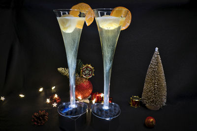 Lit candles on table