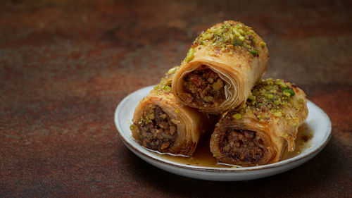 Close-up of food in plate on table