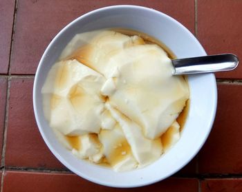 High angle view of breakfast in bowl on table