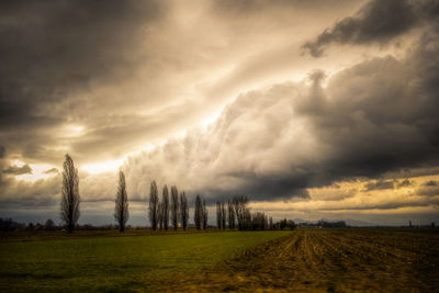 Scenic view of field against cloudy sky