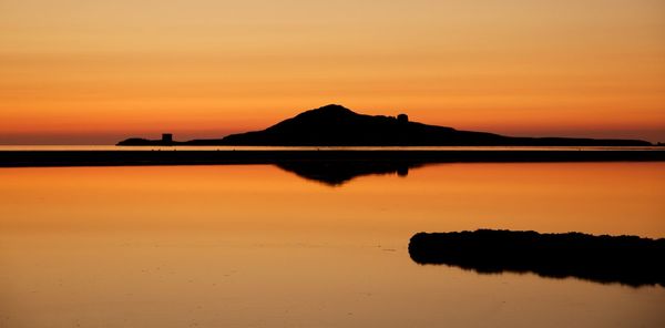 Scenic view of lake against sky during sunset