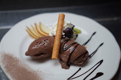 High angle view of dessert in plate on table