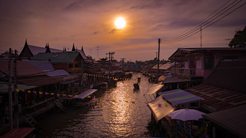 View of town at sunset