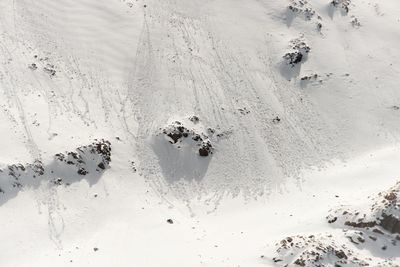 High angle view of snow covered land