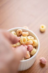 High angle view of breakfast in bowl on table