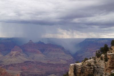 Scenic view of mountains against cloudy sky