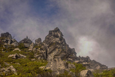 Low angle view of rock formation against sky