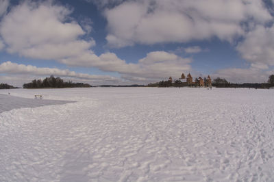 Scenic view of landscape against sky during winter