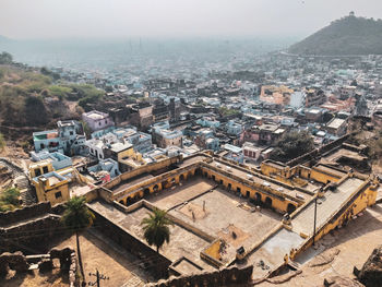 High angle view of buildings in city