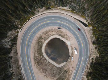 Aerial view of road in city