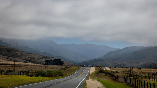 The beautiful highway 1 on a foggy cloudy day along the west coast of california near the big sur