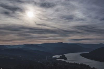 Scenic view of mountains against sky during sunset