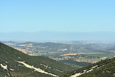 High angle view of landscape against clear sky